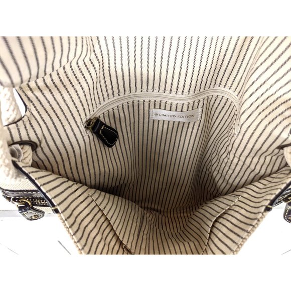 Vintage ivory black twill cotton shoulder rope bag - Picture 6 of 6